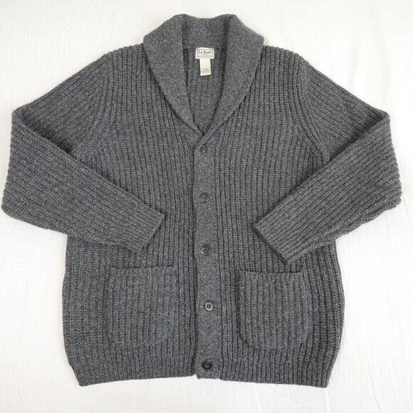 L.L. Bean Classic Ragg Wool Sweater Men's Large Tall Lambswool Knit Cardigan - Picture 1 of 10